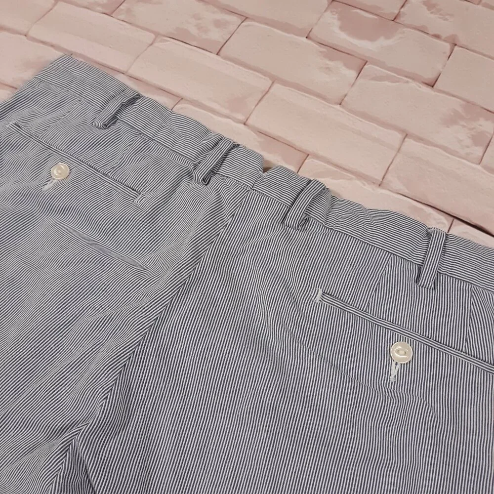 Polo Ralph Lauren Chino Shorts Mens Size 34‎ x 8 Blue Striped Flat Front Cotton